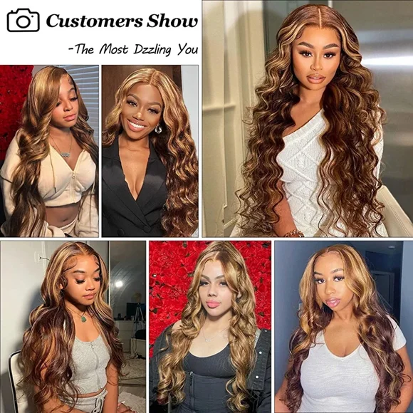 Ombre Highlight Body Wave Hair Wig Human Hair 20 Inches 150% Density - Picture 3 of 4